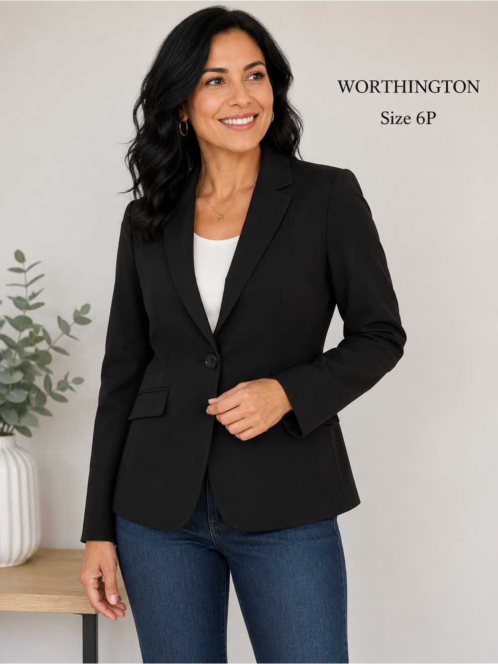 WORTHINGTON women classic academia black blazer / size 6P
